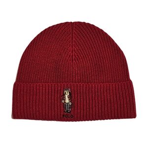 Polo Ralph Lauren Hat Beanie RL Red Wool Blend Bear Rib Knit Streetwear